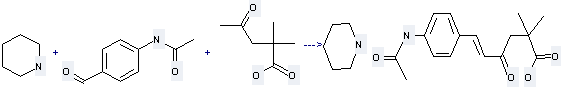 Pentanoicacid, 2,2-dimethyl-4-oxo- can be used to produce C16H19NO4•C5H11N by heating